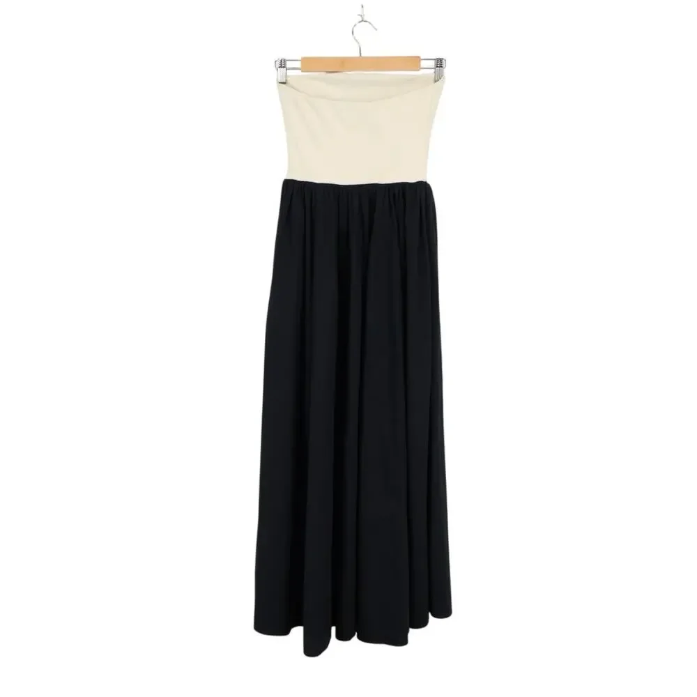 NWOT J.Crew Strapless Colorblock Stretch Mixy Midi Dress Black Cream Size XXS
